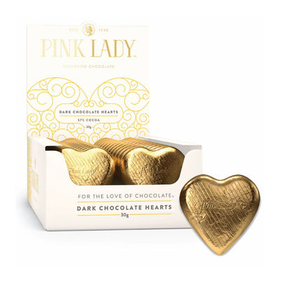40pk Gold 30g Premium Dark Chocolate Pink Lady Foil Hearts