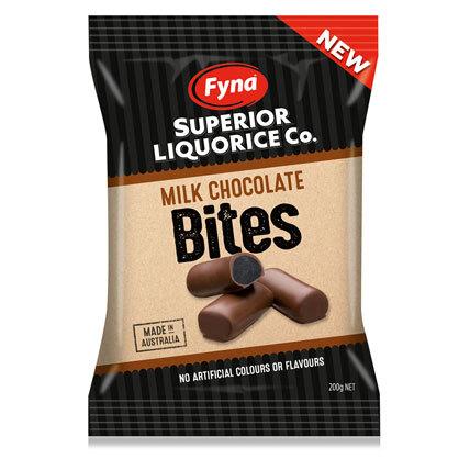 DATED SPECIAL Fyna Superior Liquorice Co. Milk Chocolate Bites 200g (BB May 2024)