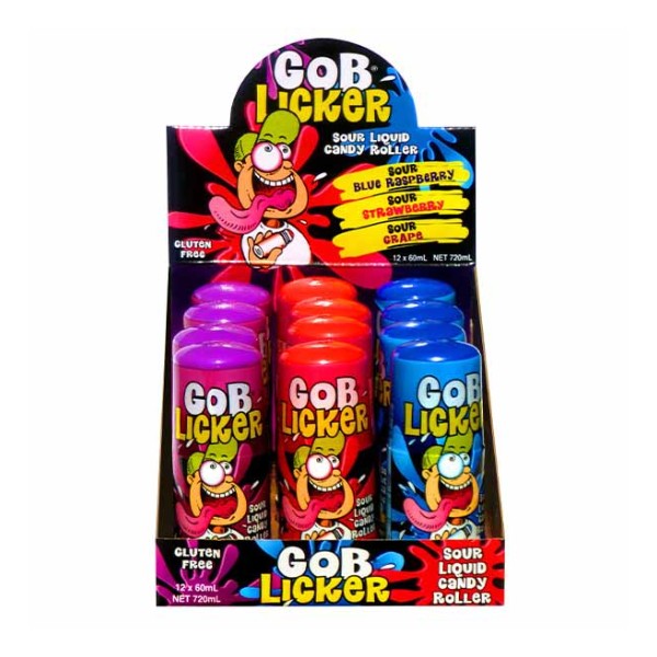 12pk Gob Licker Assorted Sour Liquid Candy Roller 60ml